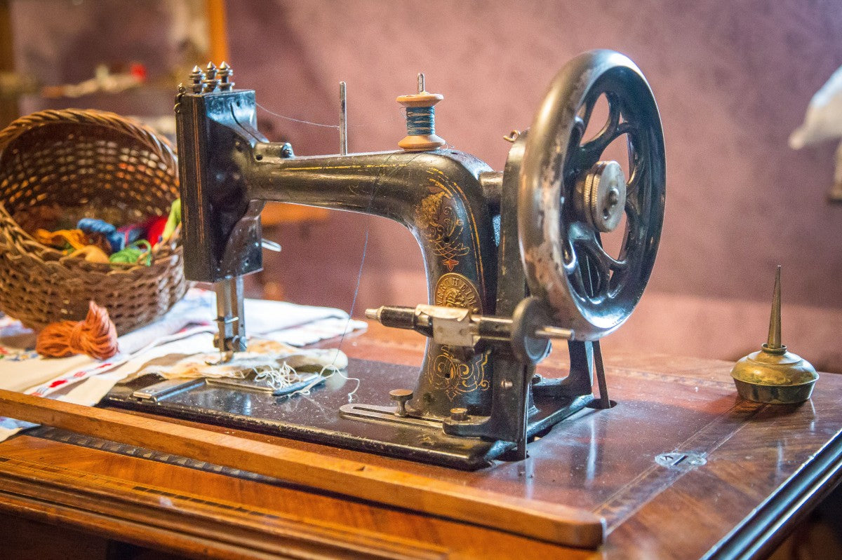 Hand cranked embroidery machine.